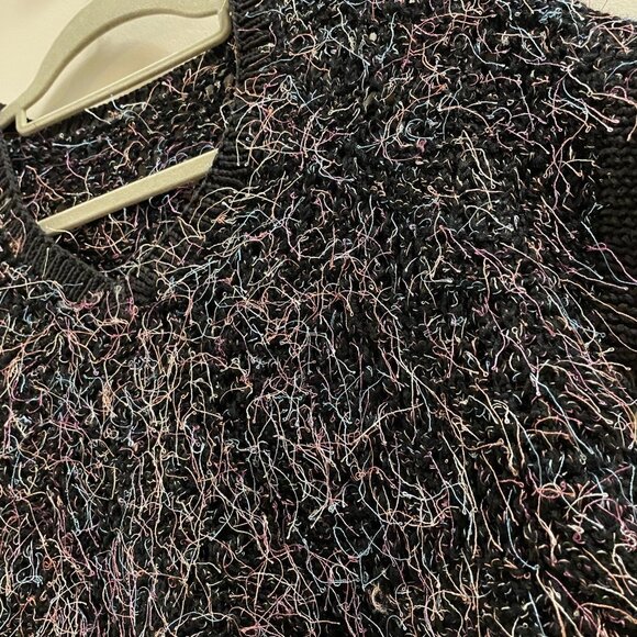 Vintage Handknit Black Rainbow Confetti Crochet Sweater Tee - Picture 10 of 12